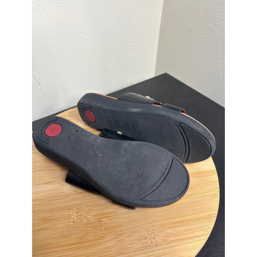 Fitflop Delta Black Leather Embellished Slide Sandals Comfort Casual‎ Shoes - Picture 10 of 12